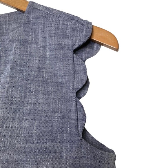 Allrow Blue Linen Cotton Blend Scalloped Sleeve Blouse Size Small - Picture 5 of 12